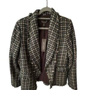 Rachel Zoe Black White Green Tweed Jacket